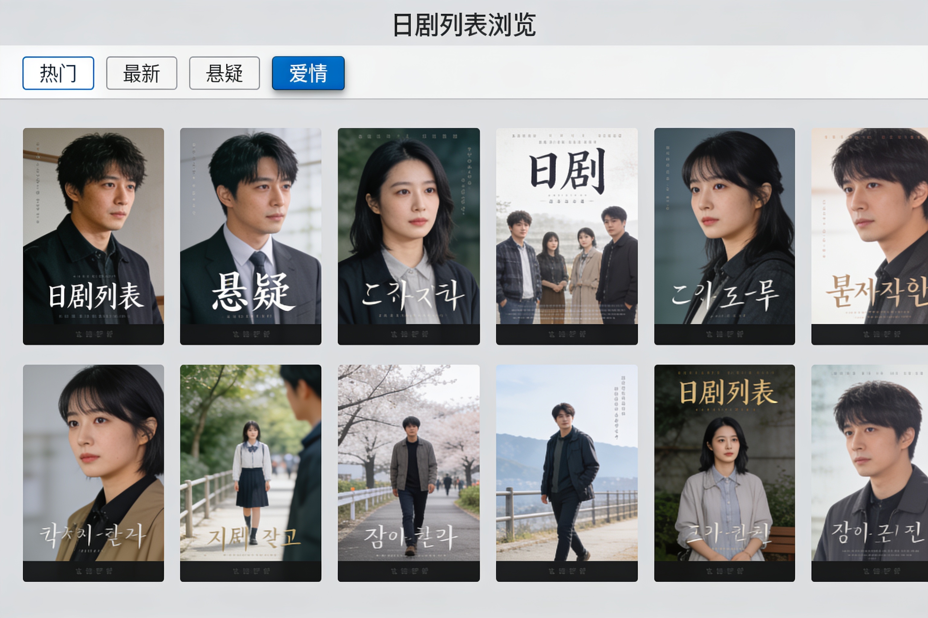 日剧列表浏览界面展示分类筛选和剧集封面